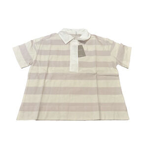 Everlane Sz S Purple White Striped Short Sleeve‎ The Retro Jersey Polo Shirt NWT